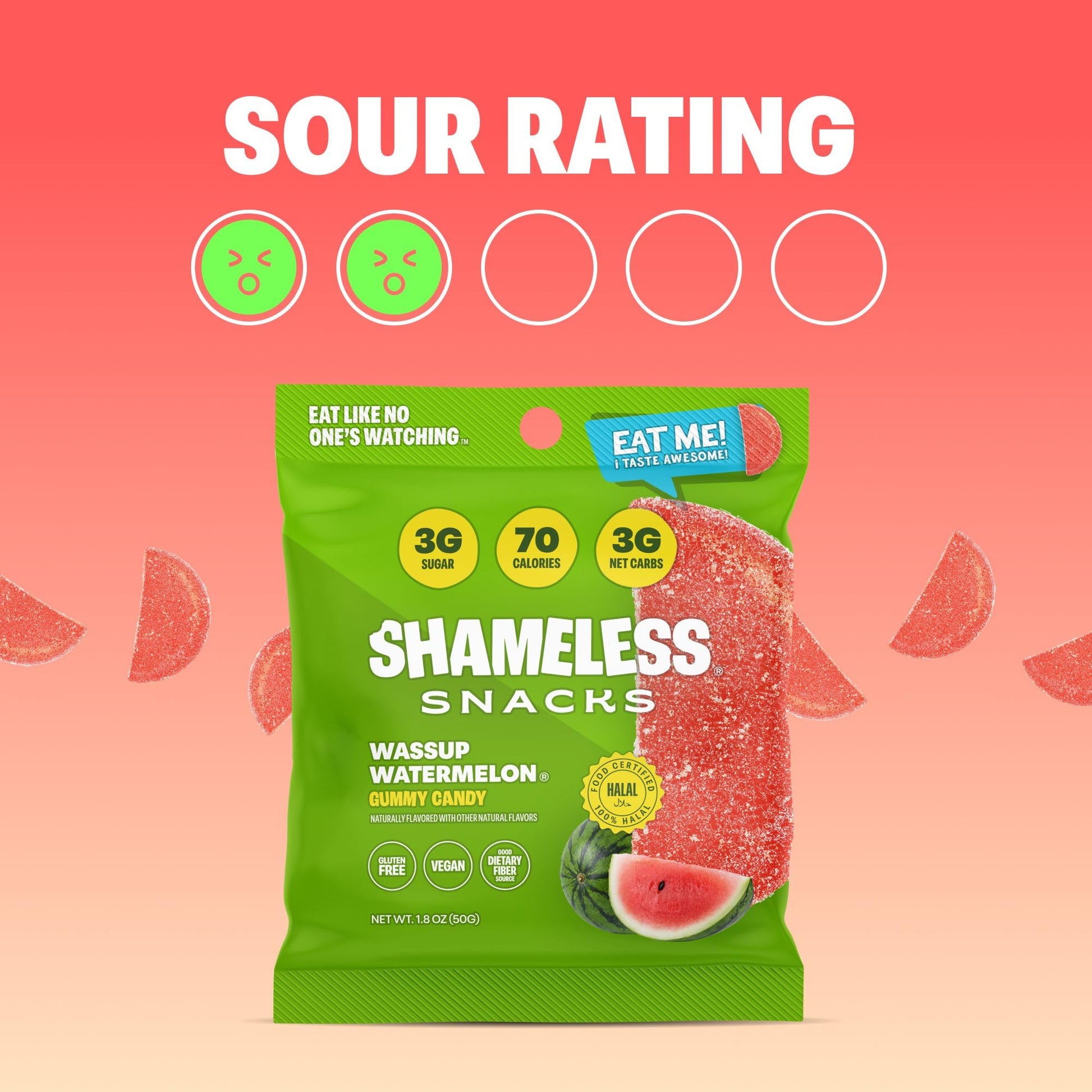 Shameless Snacks Wassup Watermelon Keto Gummies - Low Calorie, Low Carb, Gluten Free (6 Pack)