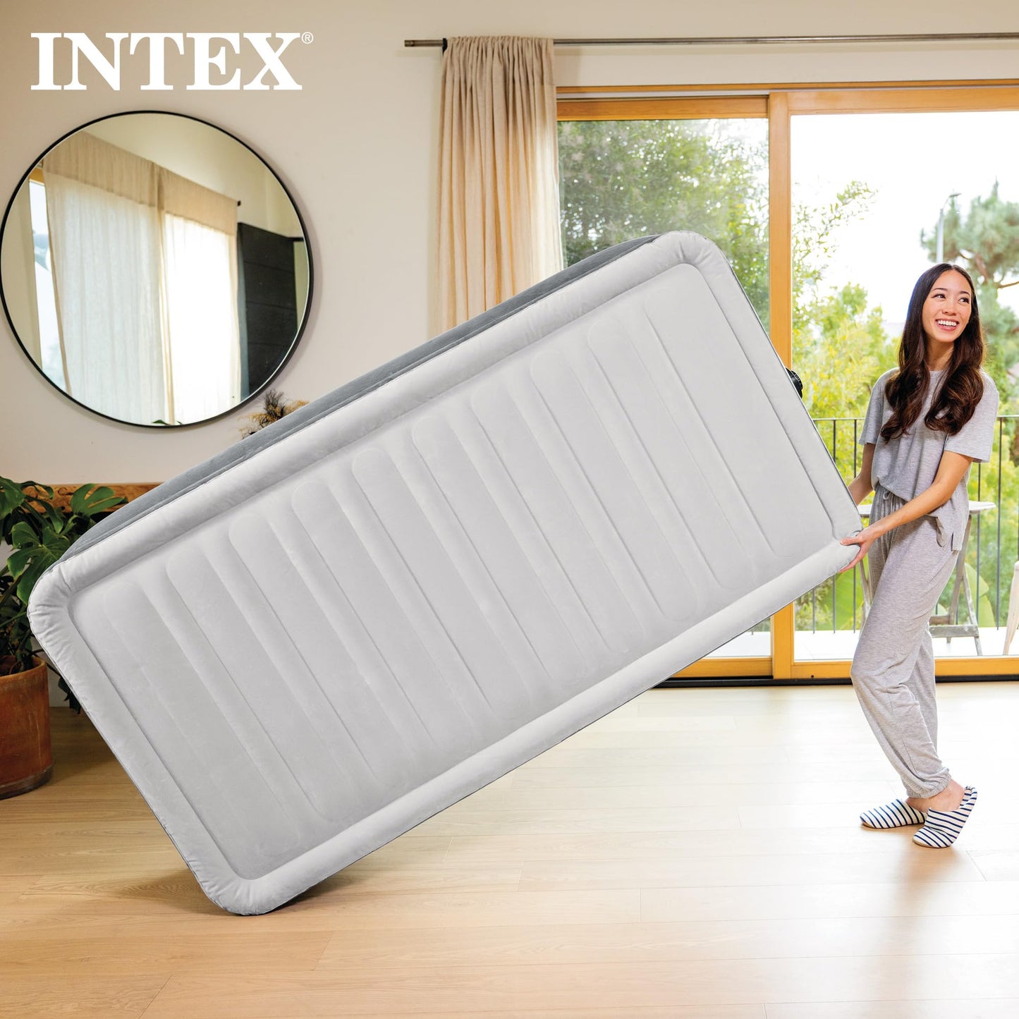INTEX 67765ED Dura-Beam Deluxe Comfort Plush Air Mattress: Twin Size – Built-in Electric Pump – 13in Bed Height – 300lb Weight Capacity - Gray 🍁 All In One Marketplace Canada