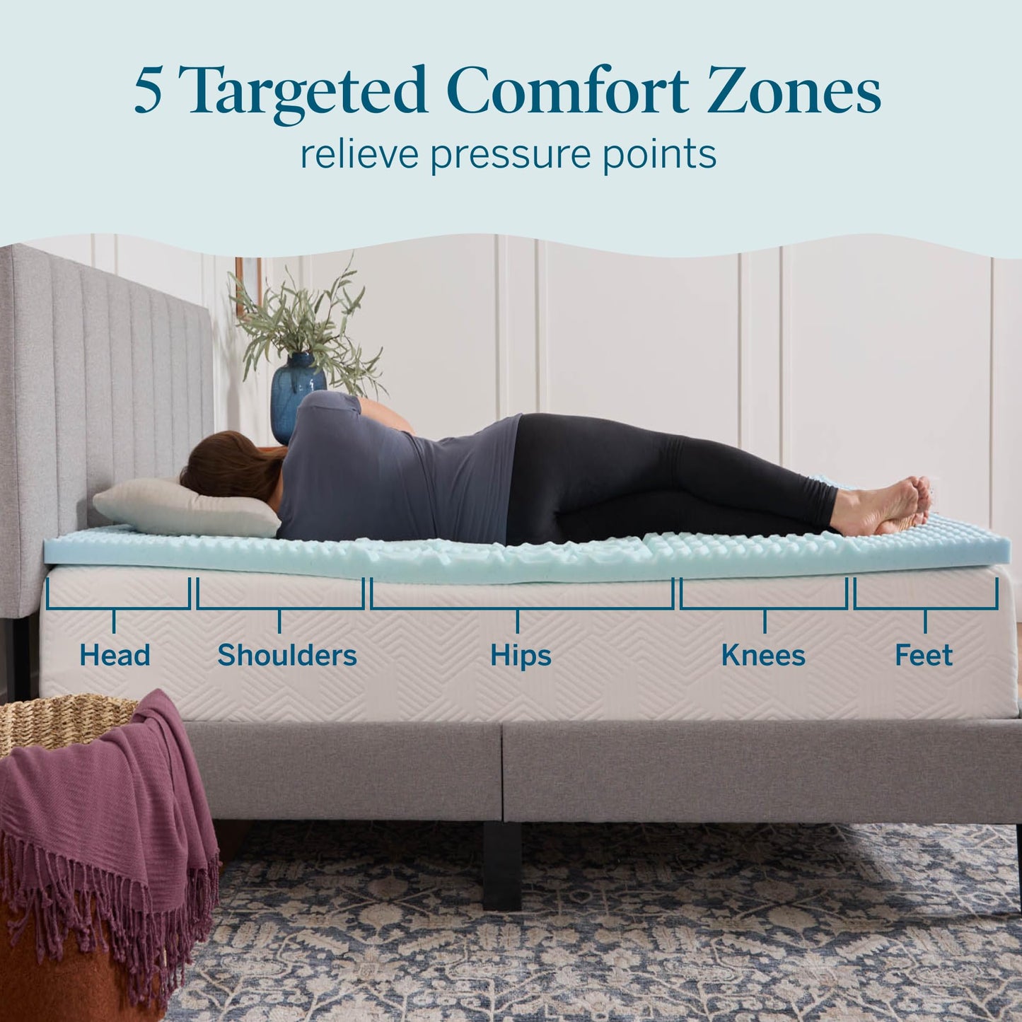 LUCID 2 Inch Gel Memory Foam Plush - Cooling Targeted Convoluted Comfort Zones Mattress Topper - Full LUCID