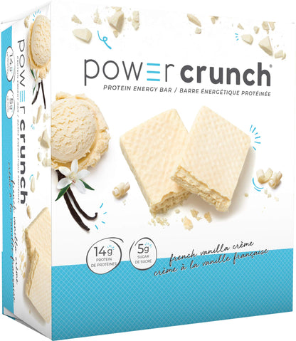 Power Crunch Protein Bars French Vanilla Crème 12 Count – High Protein Wafer Bar, 13g Protein, Low Sugar, Cream-Filled Snack Bar Power Crunch