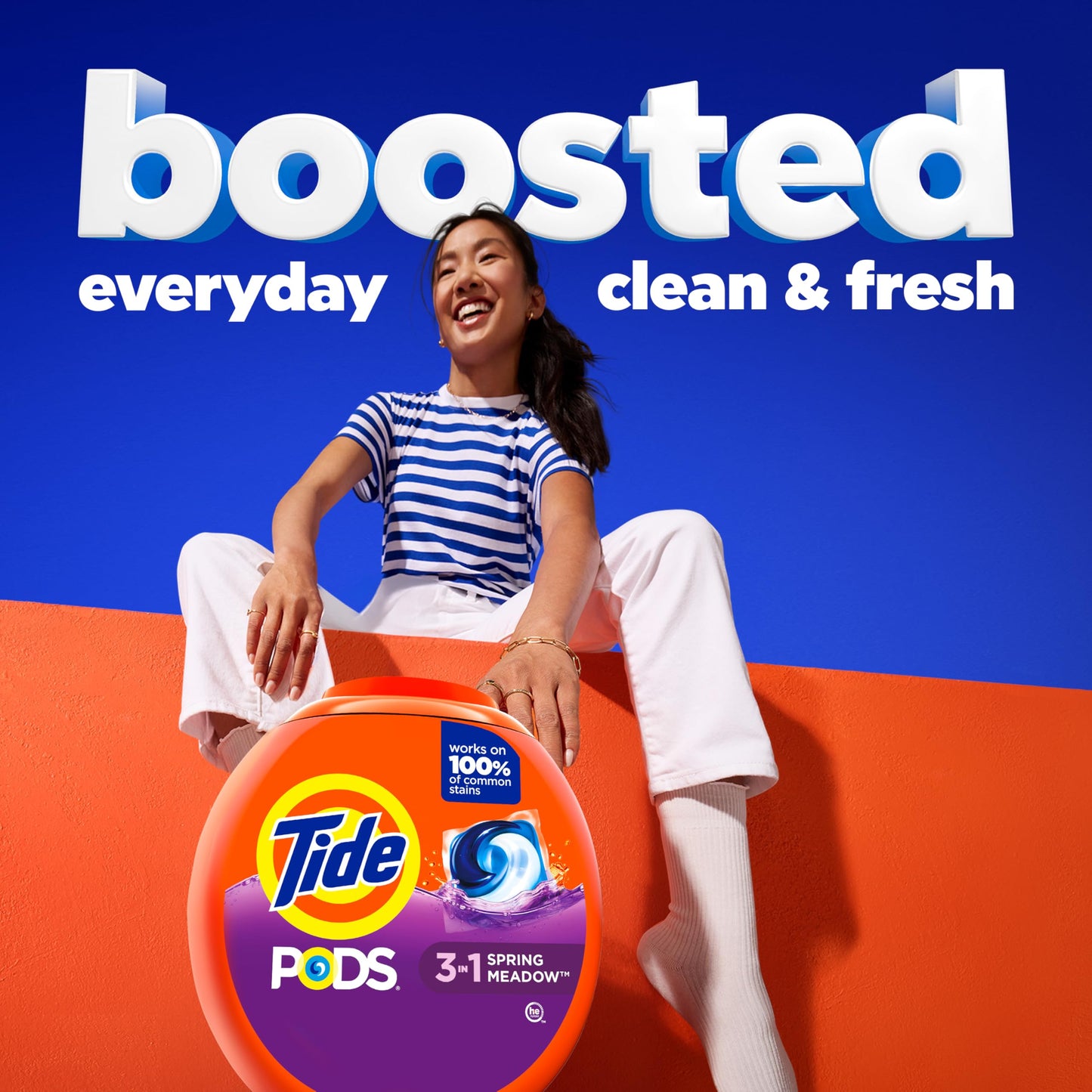 Tide PODS laundry detergent pacs, 3-in-1 Stain Remover, Odor Fighter, Color Protector, HE compatible, Spring Meadow Scent, 112 Count