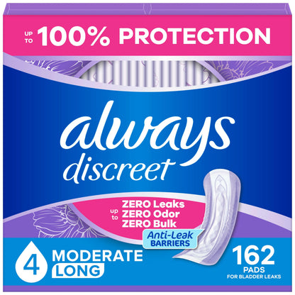 Always Discreet Adult Incontinence Pads for Women, Moderate Absorbency, Long Length, Postpartum Pads, 162 Count 🍁 All In One Marketplace Canada