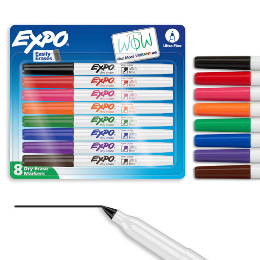 EXPO Dry Erase Markers, Low Odour Ink, Assorted Colours, Ultra Fine Tip, 8 Count