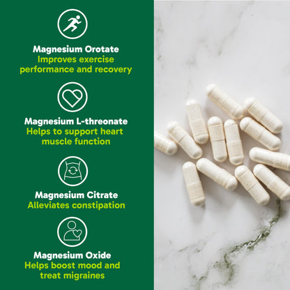 Organika Canadian-Made 8-In-1 Magnesium - 212mg Synergystic Magnesium Complex with Vitamin B6 to Support Muscle Function, Bone Health, Energy, and Cardiovascular Health | 90vcaps, 45 Servings