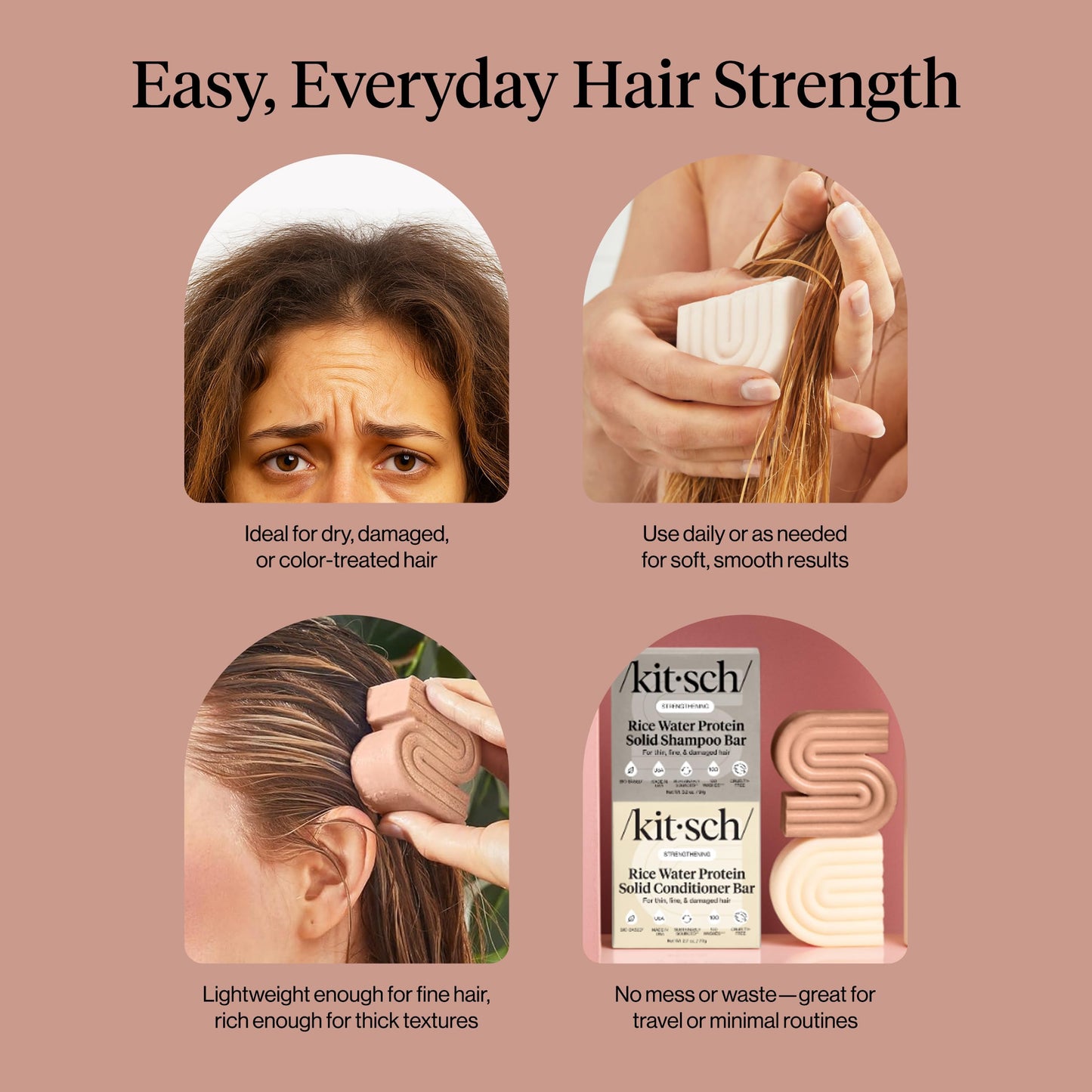 Kitsch Rice Water Protein Solid Shampoo and Conditioner Set for Hair Growth – Strengthening Hair Care Duo w/Rice Protein & Vitamins for Damage Repair – Paraben, Sulfate & Silicone Free – 2 Pack - Available at All In One Marketplace Canada