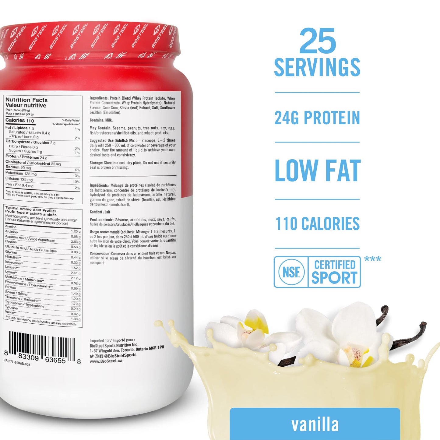 BioSteel 100% Whey Protein Powder, rBGH Hormone Free and Non-GMO Post Workout Formula, Vanilla, 25 Servings BioSteel Sports