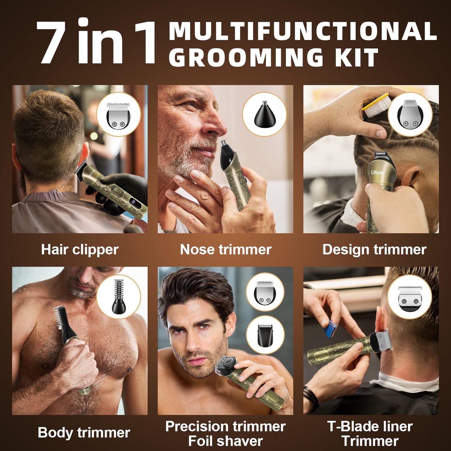 Ufree Beard Trimmer for Men, Electric Razor Shaver, Cordless Hair Clipper Shaving Kit for Mustache Body Nose Ear Hair Facial, Adjustable Beard Grooming Kit Birthday Gifts for Men - Available at All In One Marketplace Canada