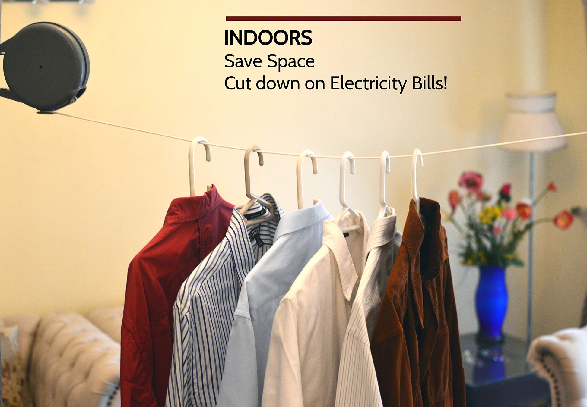 Retractable Clothesline - Portable Heavy Duty Indoor and Outdoor Washing Line - 45 Feet PVC Retracting Clothes Line with Wall Mount Hang The Wet Dry Clothing Laundry - Easy Installation (Grey) - Available at All In One Marketplace Canada