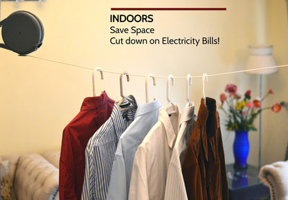 Retractable Clothesline - Portable Heavy Duty Indoor and Outdoor Washing Line - 45 Feet PVC Retracting Clothes Line with Wall Mount Hang The Wet Dry Clothing Laundry - Easy Installation (Grey) - Available at All In One Marketplace Canada
