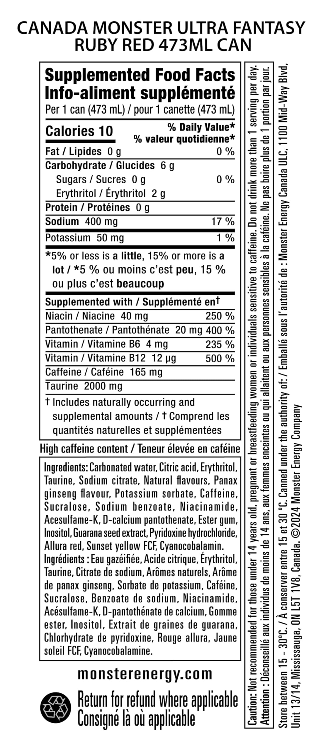 Monster Energy, Ultra Fantasy Ruby Red, 473mL (12 Pack) – Zero Sugar Energy Drink