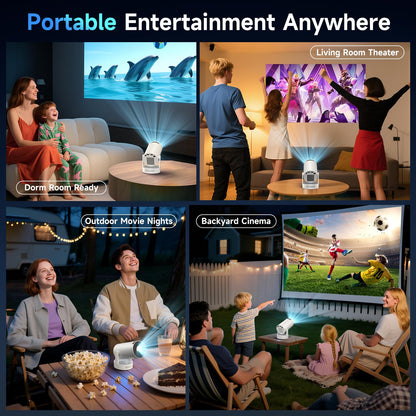 Kimwood Projector with Upgraded HiFi Speaker, [Built-in Apps] 1080P Mini Portable Projector Lower Noise Auto Keystone WiFi 6 Bluetooth 5.4 Ultra Short Throw Projectors Big Screen in Small Room