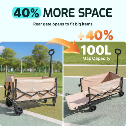 Golabs Collapsible Wagon Cart Max 350lb Load & Expandable Storage 100L, Double Bearing Design for Flexible Steering, Foldable Heavy Duty Garden Cart with 2 Cup Holders for Groceries, Garden & Camping - Available at All In One Marketplace Canada
