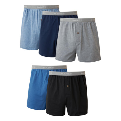 Hanes Men's 5-Pack Exposed Waistband Knit Boxers, Assorted, Large/36-38 Hanes