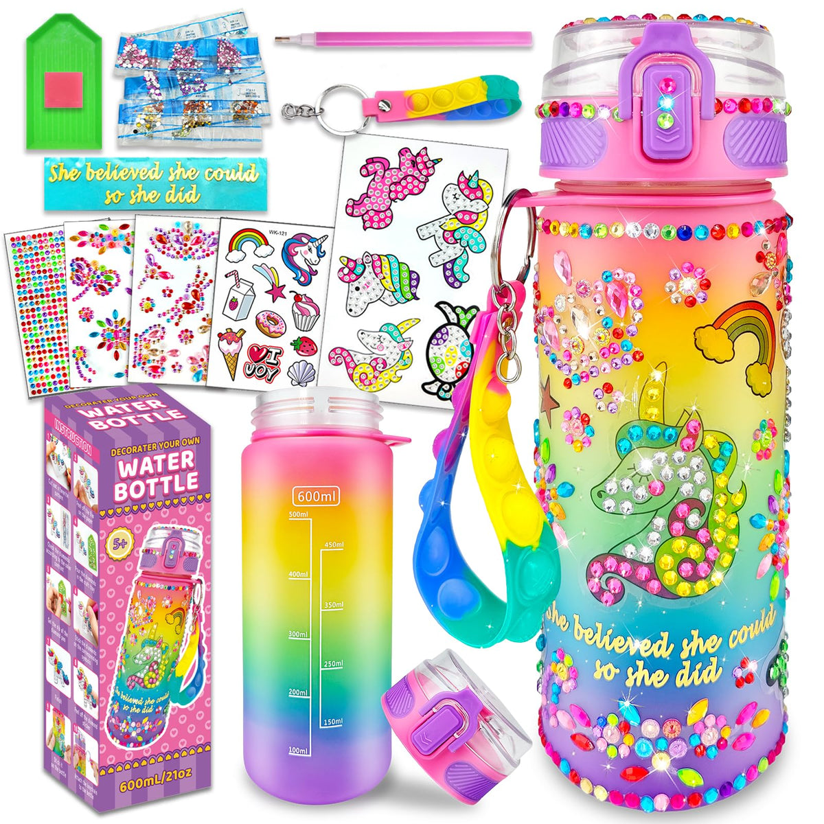 Decorate Your Own Water Bottle Craft Kit for Girls 5-12 Years Old - Unicorn Toys, Arts and Crafts Gift ideas for kids Birthday, Christmas 🍁 All In One Marketplace Canada