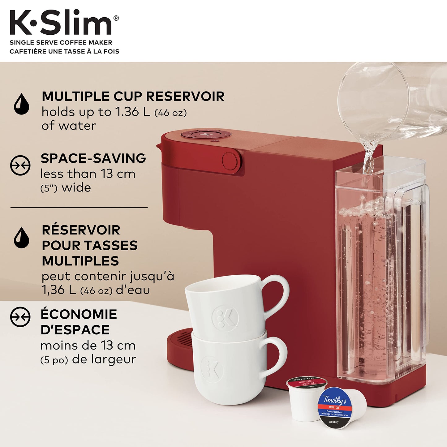 Keurig K-Slim Single Serve K-Cup Pod Coffee Maker, Featuring Simple Push Button Controls And MultiStream Technology, Scarlet Red 🍁 All In One Marketplace Canada