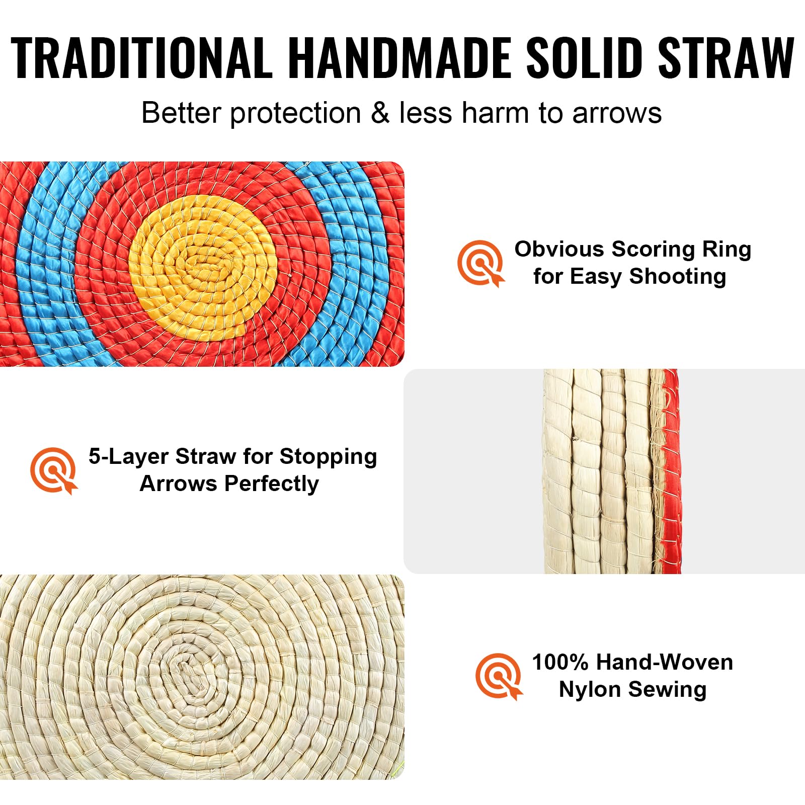 VEVOR Archery Target, 5 Layers 20" Arrow Target, Traditional Solid Straw Round Archery Target Shooting Bow, Hand-Made Arrows Target, Coloured Rope Target for Backyard Outdoor Hunting Shooting Practice VEVOR