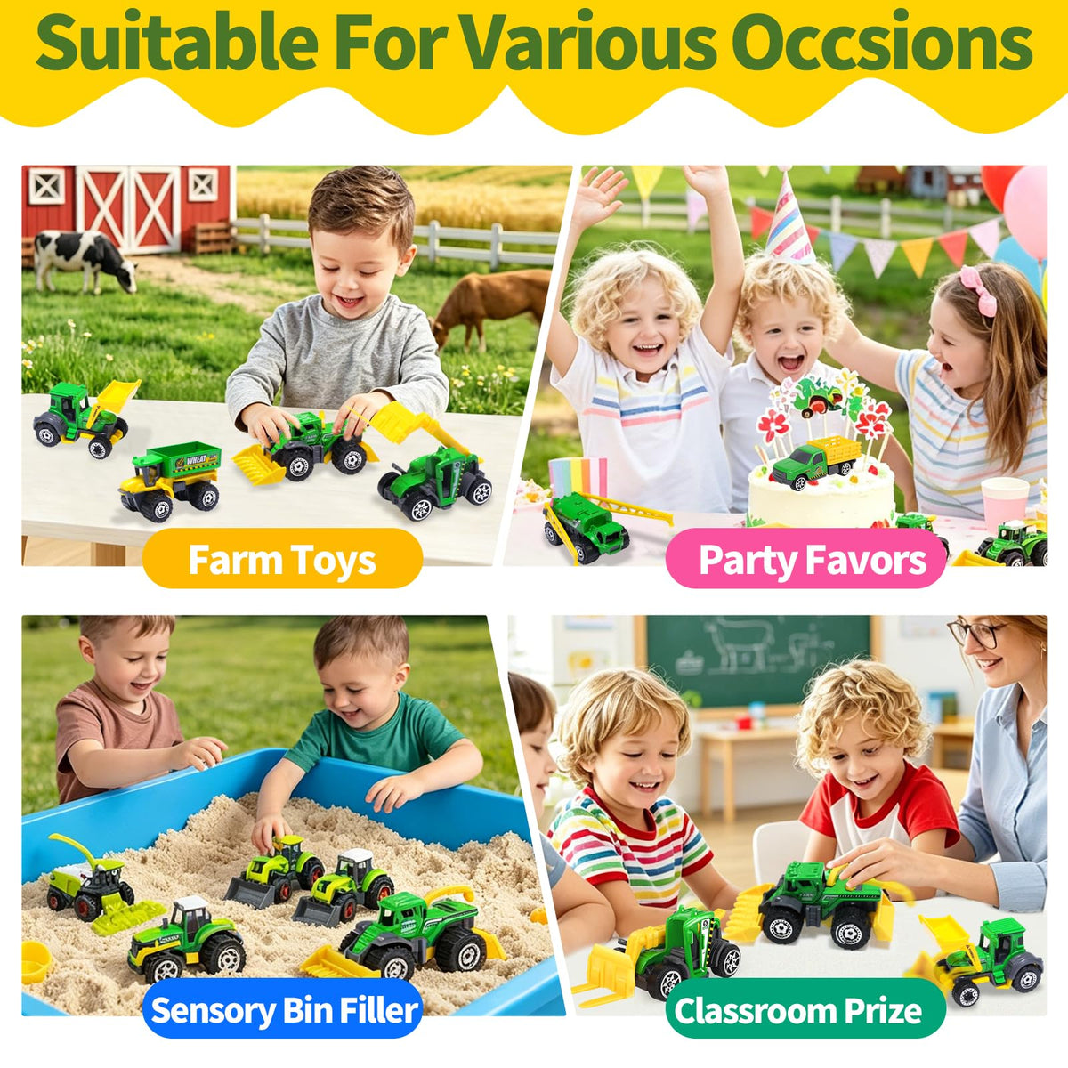Oriate Children Diecasting Farm Car Toy Set 6pcs, Harvester, Transporter, Truck, Sprayer Small Farm Toys, Mini Cars Model Christmas, Birthday, 3 Years Old and Up Boys Girls Gifts 🍁 All In One Marketplace Canada