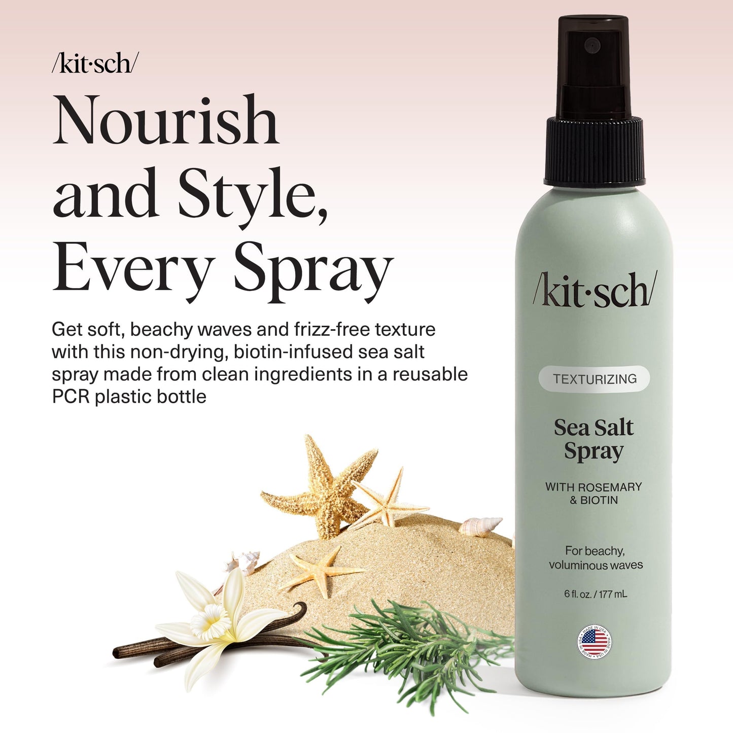 Kitsch Sea Salt Spray for Men and Women | Hair Spray with Rosemary, Biotin, Magnesium – Hair Texturizer for Natural Curls and Beach Waves, 177 mL - Available at All In One Marketplace Canada