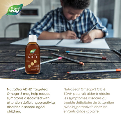 Nature's Way NutraSea ADHD Targeted Omega-3, For kids age 5+, 940 mg of EPA + DHA, 80 mg of GLA, 500 IU Vitamin D3, 200 ml Liquid - Available at All In One Marketplace Canada