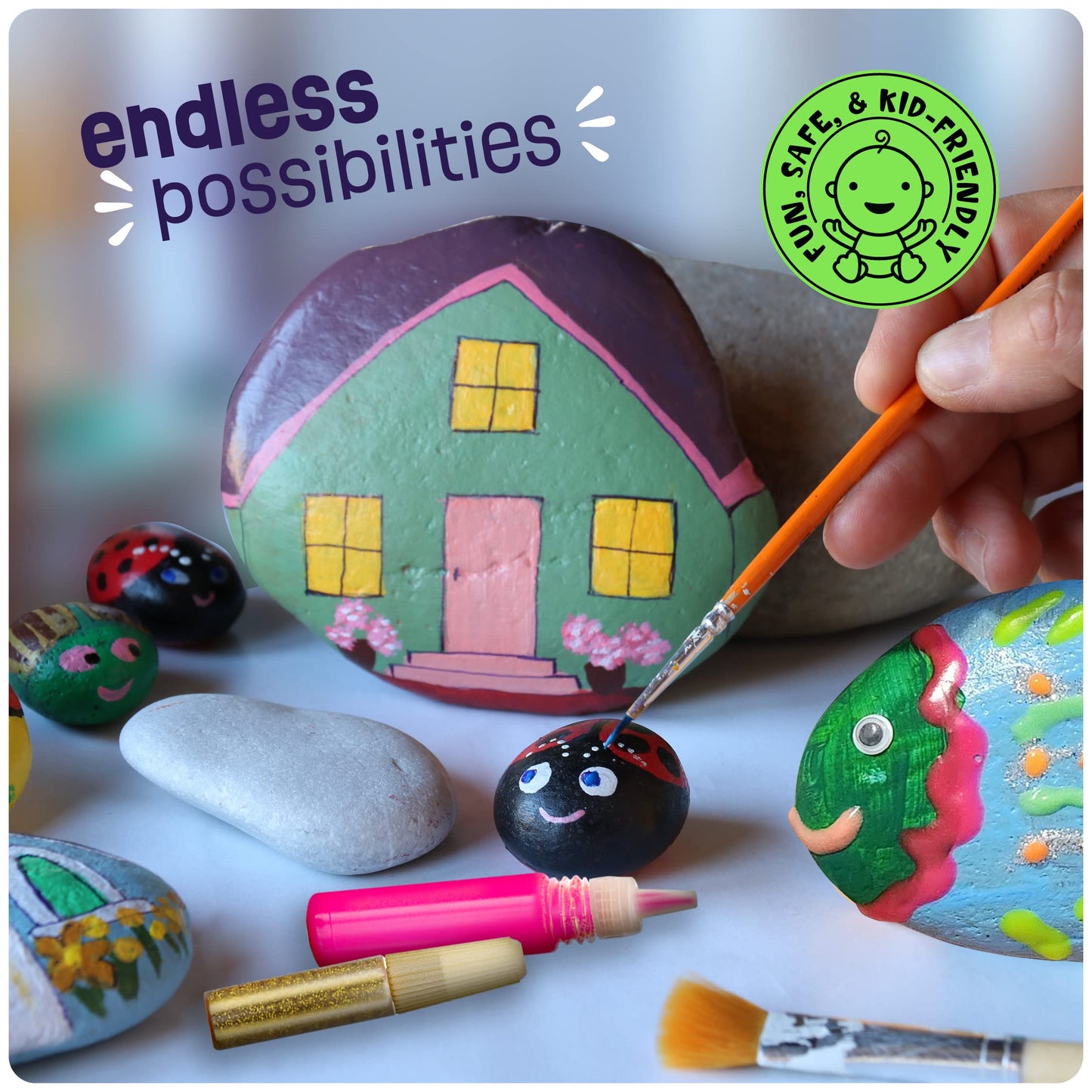 Kids Rock Painting Kit - Glow in The Dark - Arts & Crafts Christmas Gifts for Boys and Girls Ages 4-12 - Craft Activities Kits - Creative Art Toys for 4, 5, 6, 7, 8, 9, 10, 11 & 12 Year Old Kids (Glow In The Dark)