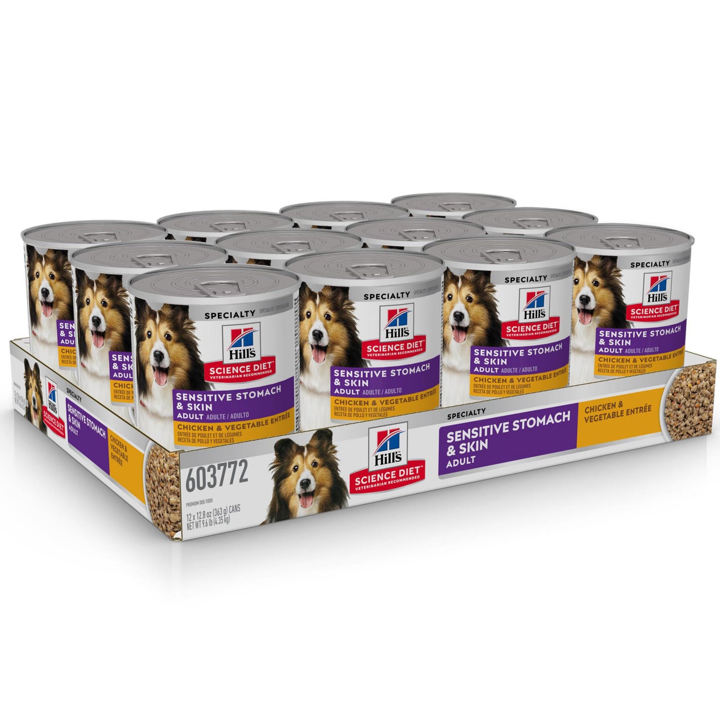 Hill's Science Diet Sensitive Stomach & Skin, Adult 1-6, Stomach & Skin Sensitivity Support, Wet Dog Food, Chicken & Vegetables Loaf, 12.8 oz Can, Case of 12 🍁 All In One Marketplace Canada