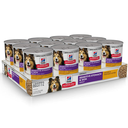 Hill's Science Diet Sensitive Stomach & Skin, Adult 1-6, Stomach & Skin Sensitivity Support, Wet Dog Food, Chicken & Vegetables Loaf, 12.8 oz Can, Case of 12 🍁 All In One Marketplace Canada