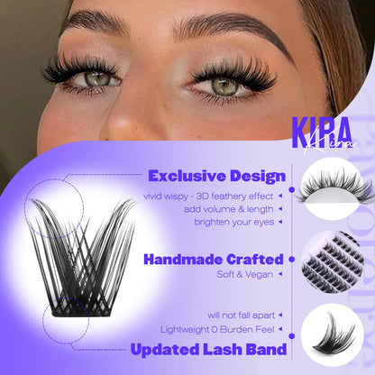 Pawotence Lash Clusters Wispy Cluster Eyelash Extensions 10-18mm Individual Lashes D Curl Cluster Lashes Extension DIY Soft Comfortable Eyelash Clusters with Thin Band