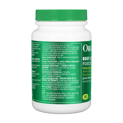 Organika Beef Liver Plus Choline- Sourced from Grass-Fed + Finished Cattle, Pasture Raised, High in Vitamins and Minerals, Supports Liver Function, Energy Levels, and Immunity- 90caps - Available at All In One Marketplace Canada