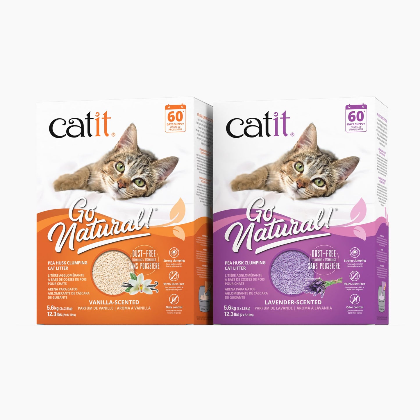 Catit Go Natural Pea Husk Clumping Cat Litter, Tofu, Lavender, 14 L, Dust Free & Lightweight Cat Litter, Easy to Scoop, Litiere Pour Chat