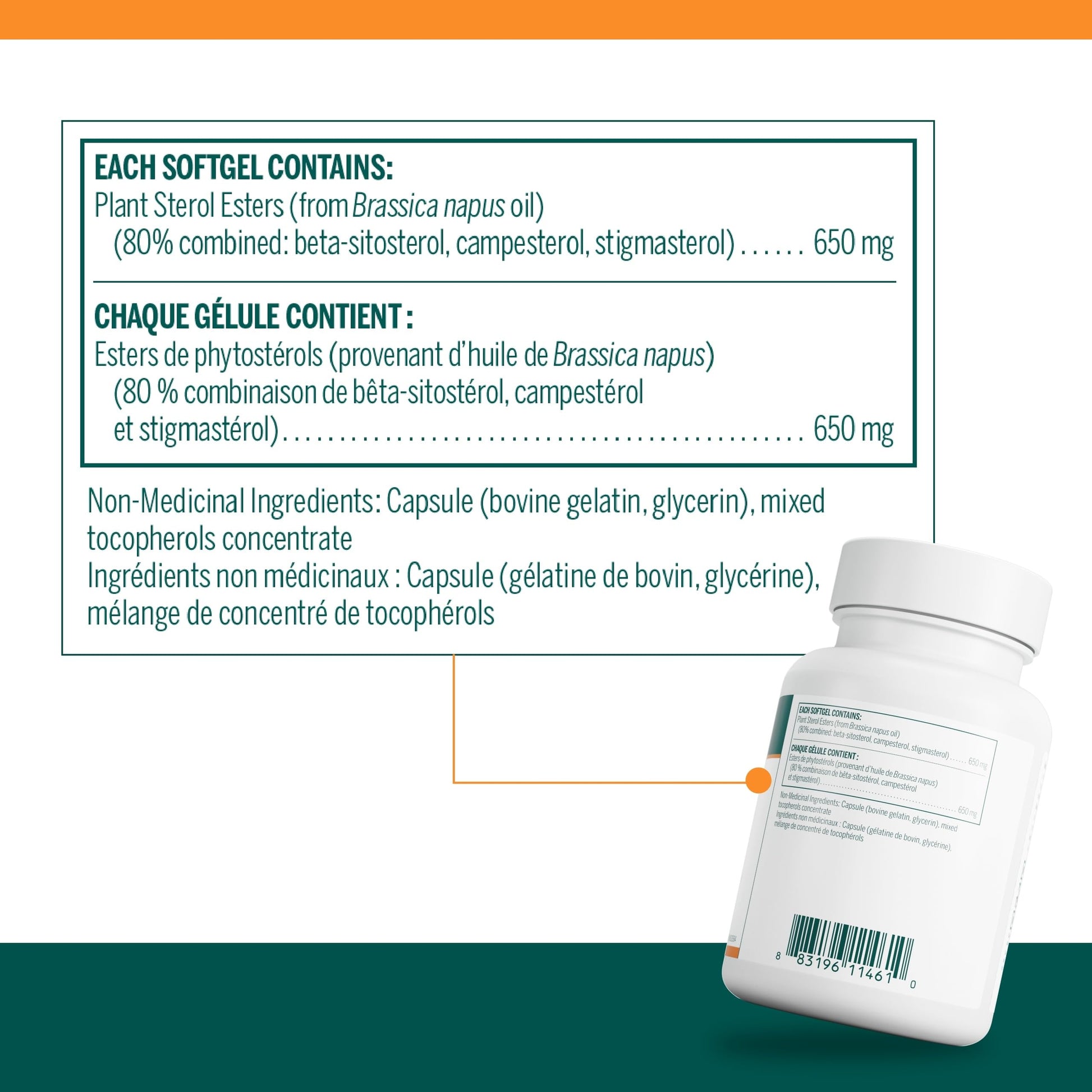 Genestra Brands Col-Sterol - Beta Sitosterol Plant Sterol Supplement - For Heart Health & Cholesterol Support - Herbal Supplement - Dairy Free & Gluten Free - 60 Softgel Capsules - Available at All In One Marketplace Canada