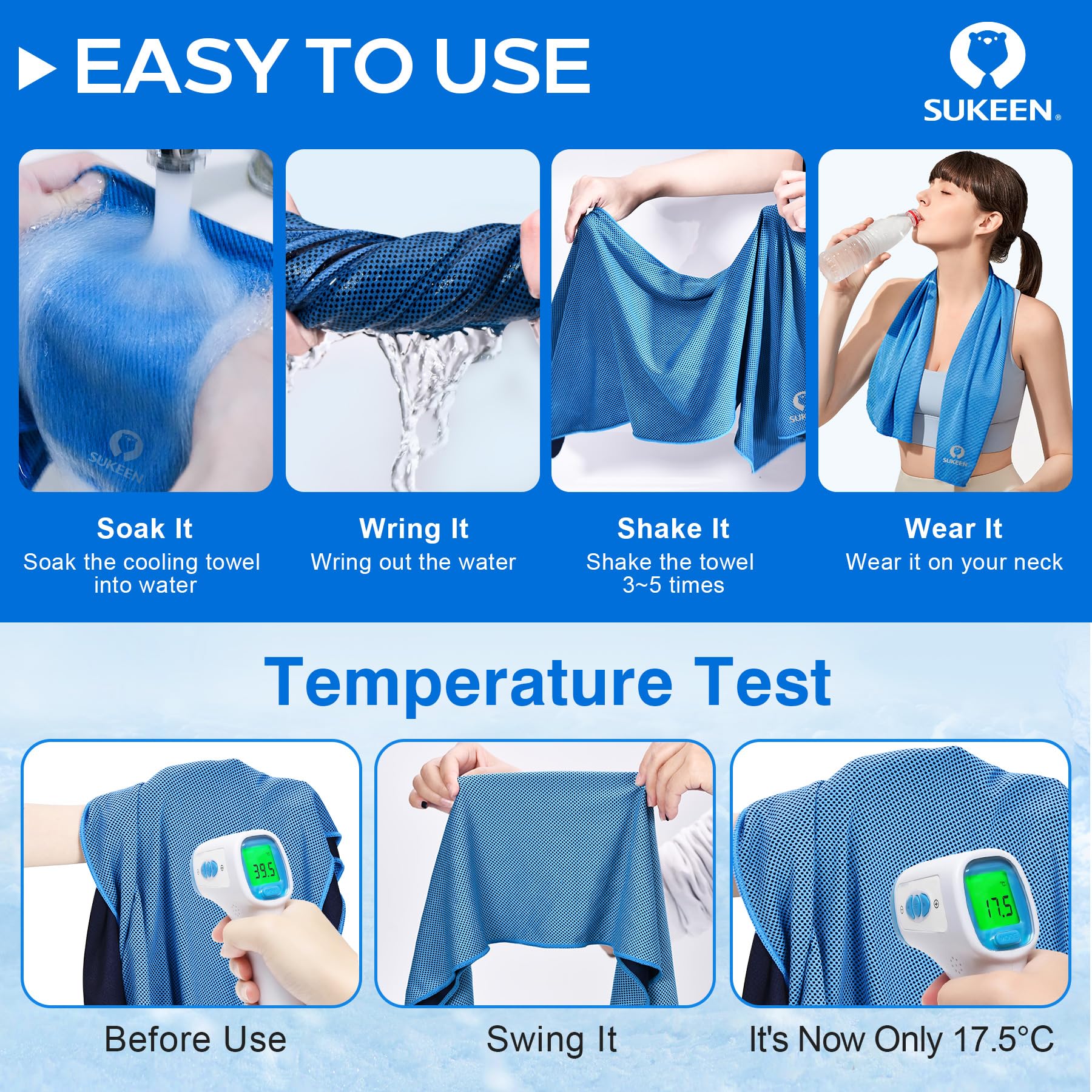 Sukeen [4 Pack] Cooling Towel (40"x12"), Ice Towel, Soft Breathable Chilly Towel, Microfiber Towel for Yoga, Sport, Running, Gym, Workout,Camping, Fitness, Workout & More Activities