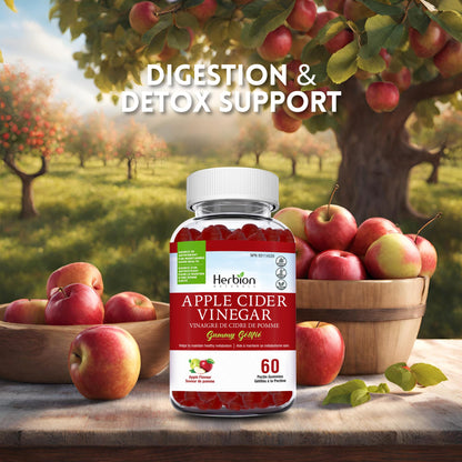 Herbion Naturals Apple Cider Vinegar Gummy with Folic Acid, Pomegranate, Beetroot & vitamin B12, source of Antioxidants to maintain Good Health & Metabolism, 60 Pectin Gummies for Adults, Apple Flavour - Available at All In One Marketplace Canada