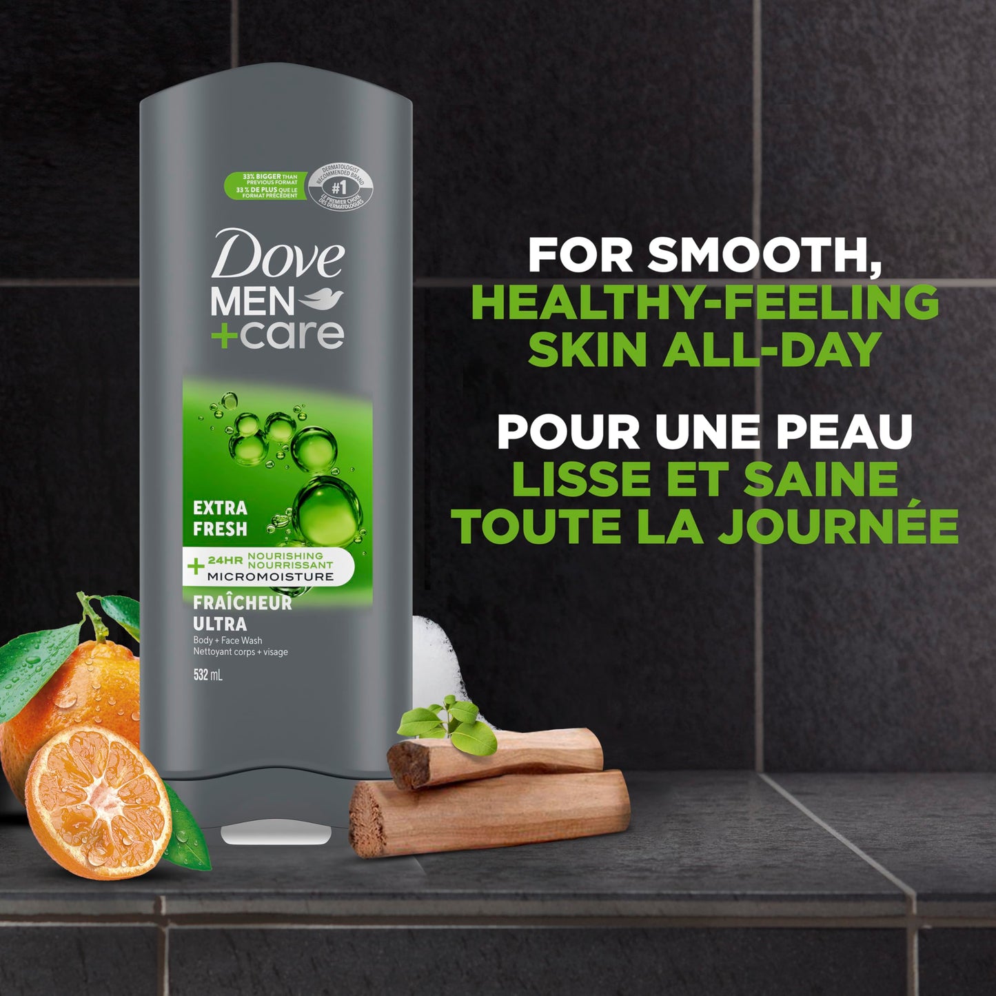 Dove Men+Care Body and Face Wash, with 24-hour Nourishing Micromoisture for Healthy & Smooth Skin, Extra Fresh, Men's Body Wash, 532ml - Available at All In One Marketplace Canada