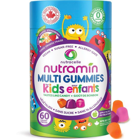CANADIAN NUTRAMIN Children's Daily Vegan Multivitamin Gummies Vitamin C, D2 & Zinc for Immunity, Plant-Based, Sugar-Free, Nut-Free, Gluten-Free with Biotin, Vitamin A, B, B6, B12 +More 90 Ct (45 Day Supply) - Available at All In One Marketplace Canada