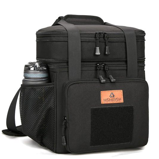 Double Deck Large Tactical Lunch Bag for Adults, Leakproof Insulated Lunch Bag with Shoulder Strap, Lunch Cooler Box for Men Work Outdoor Picnic Trips,Black - Available at All In One Marketplace Canada
