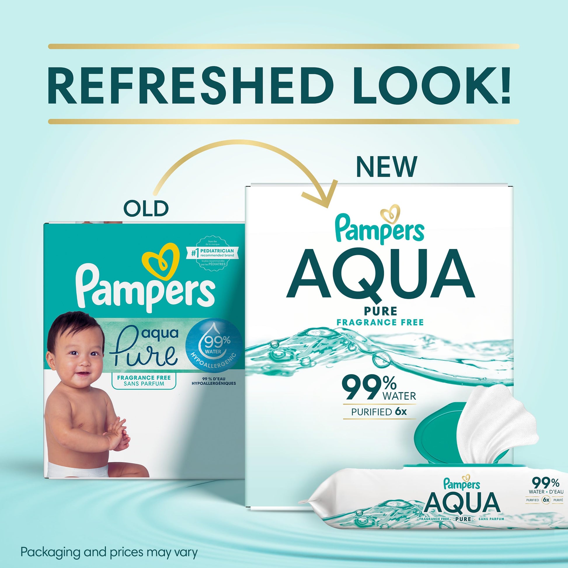 Pampers Aqua Pure Baby Wipes, 99% Water, Fragrance Free, 336 Baby Wipes Total (6X Flip-Top Packs)