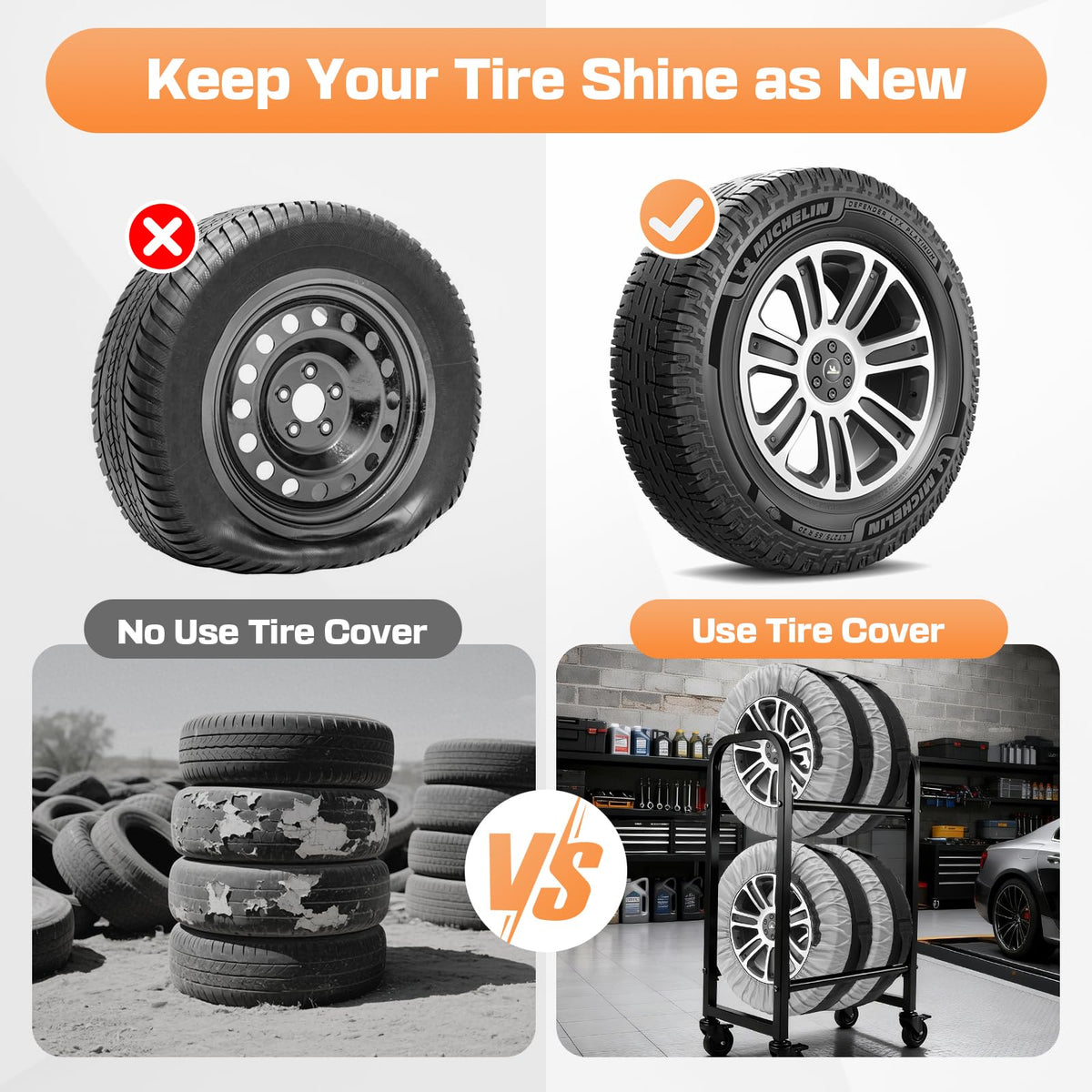 Seasonal Tire Storage Bags, Tire Covers for Storage Set of 4 with Portable Handle for Easy Lift and Carry, 600D Waterproof Winter Tire Totes, Adjustable Design Fits Diameter in 22 to 30 inch-GREY 🍁 All In One Marketplace Canada