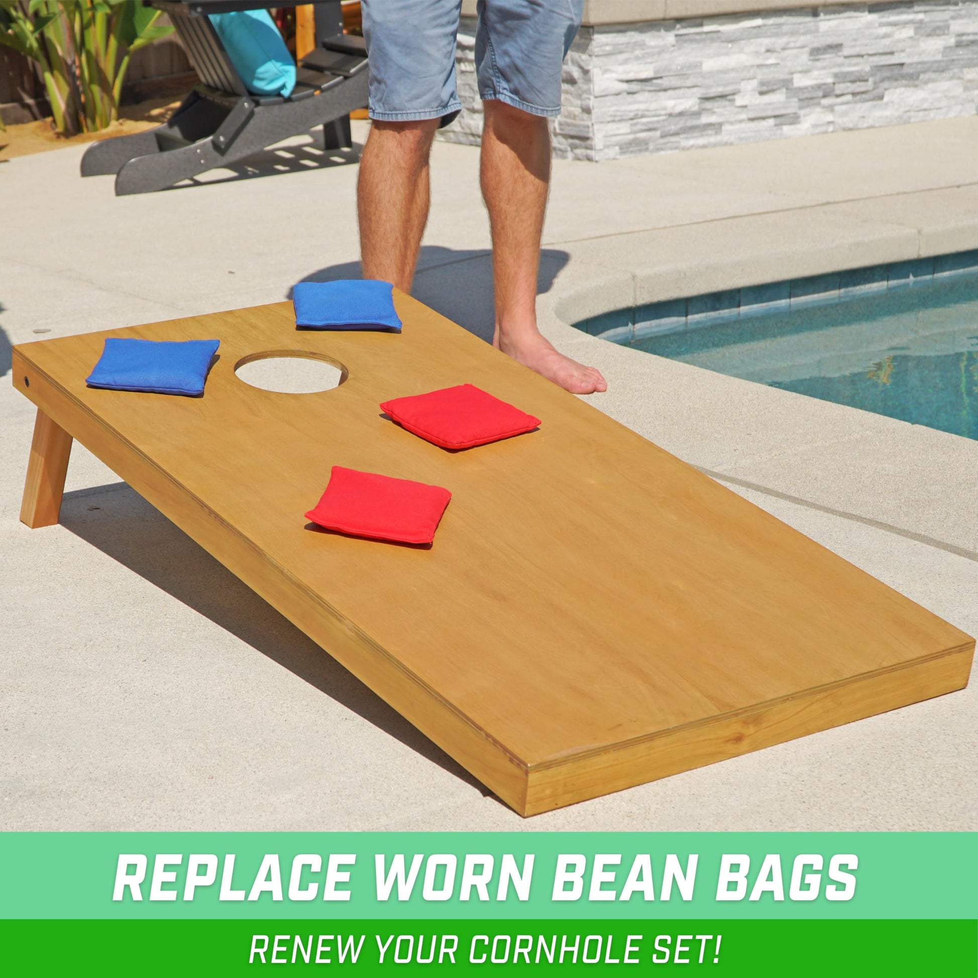 GoSports Official Regulation Cornhole Bean Bags Set of 8 – for Competitive Cornhole Games - All Weather - Red and Blue