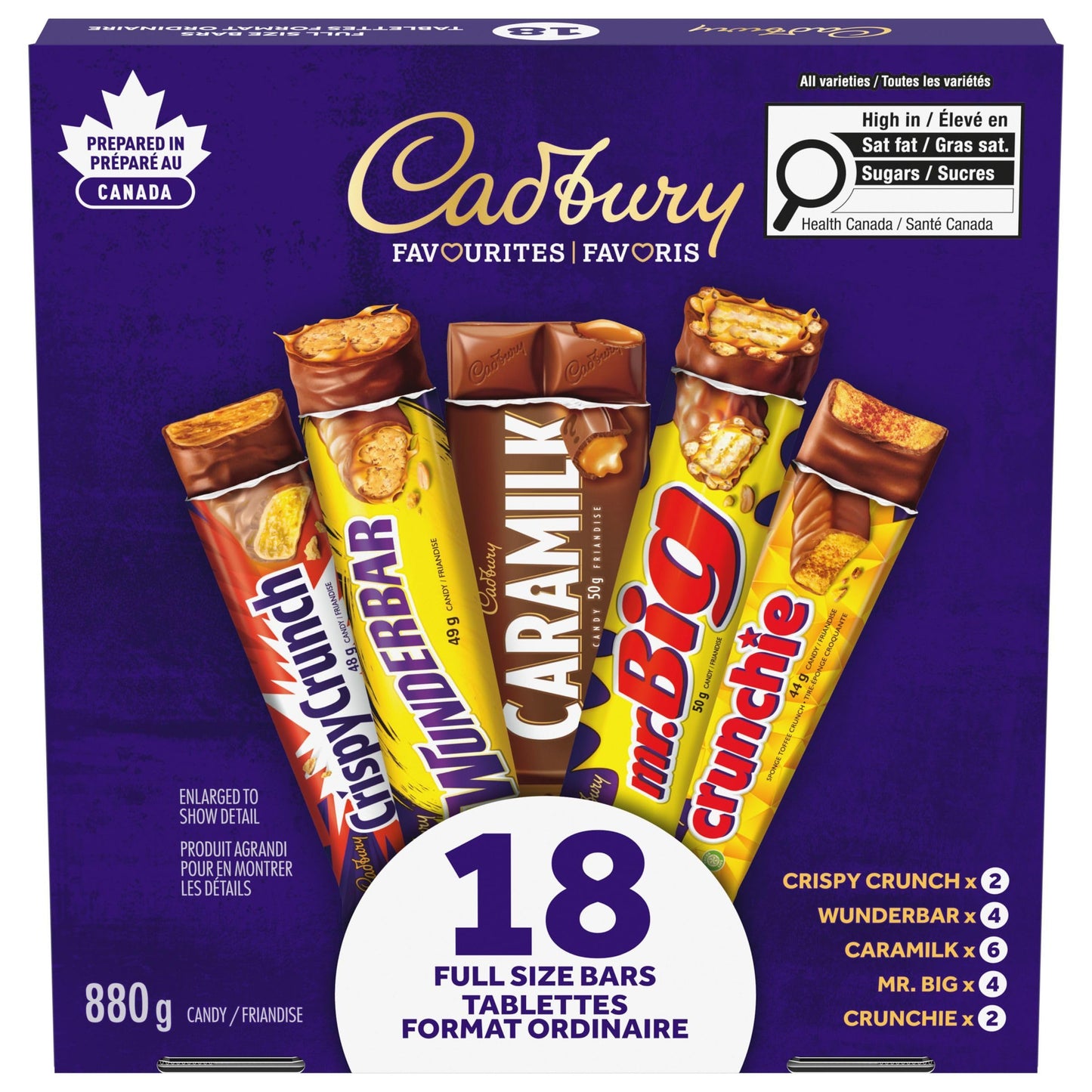 Cadbury 18-Bar Chocolate Variety Pack with Caramilk, Mr. Big, Wunderbar, Crunchie & Crispy Crunch - 880g