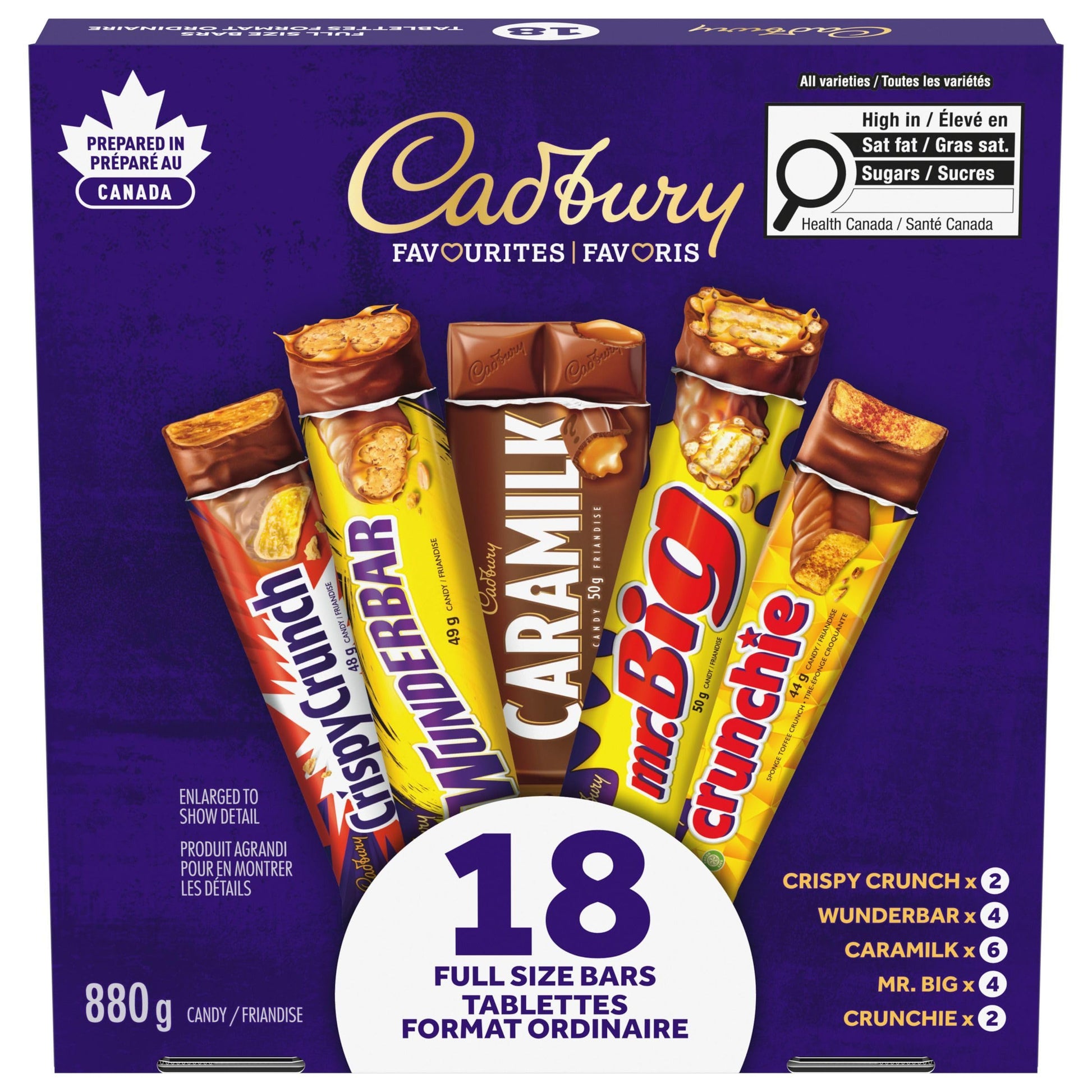 Cadbury 18-Bar Chocolate Variety Pack with Caramilk, Mr. Big, Wunderbar, Crunchie & Crispy Crunch - 880g