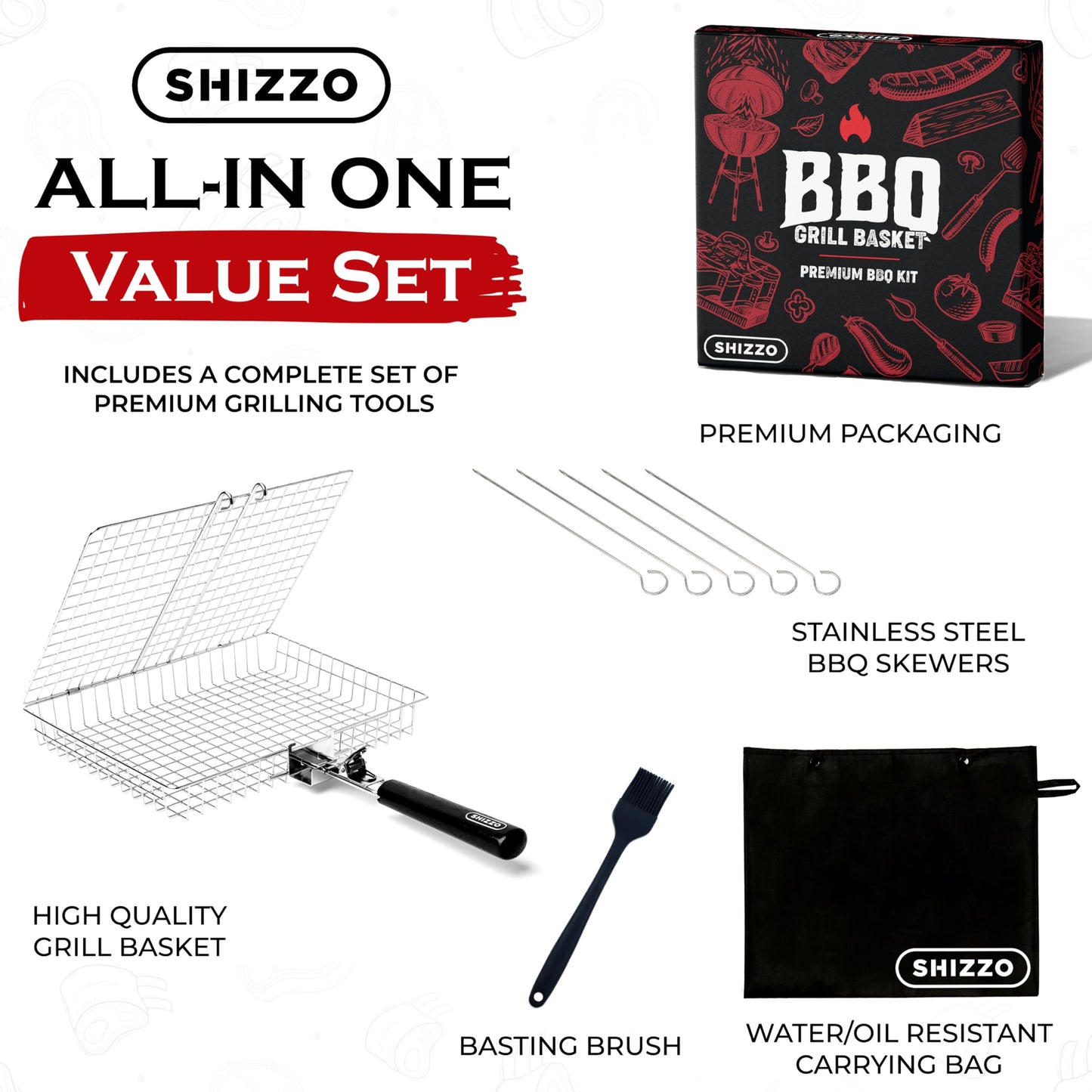 SHIZZO Grill Basket Value Set, Barbecue BBQ Grilling Basket , Stainless Steel Large Folding Grilling baskets With Handle, Portable Outdoor Camping BBQ Rack for Fish, Shrimp, Vegetables, Barbeque Griller Cooking Accessories, Gift, Gifts for father, dad, hu - Available at All In One Marketplace Canada