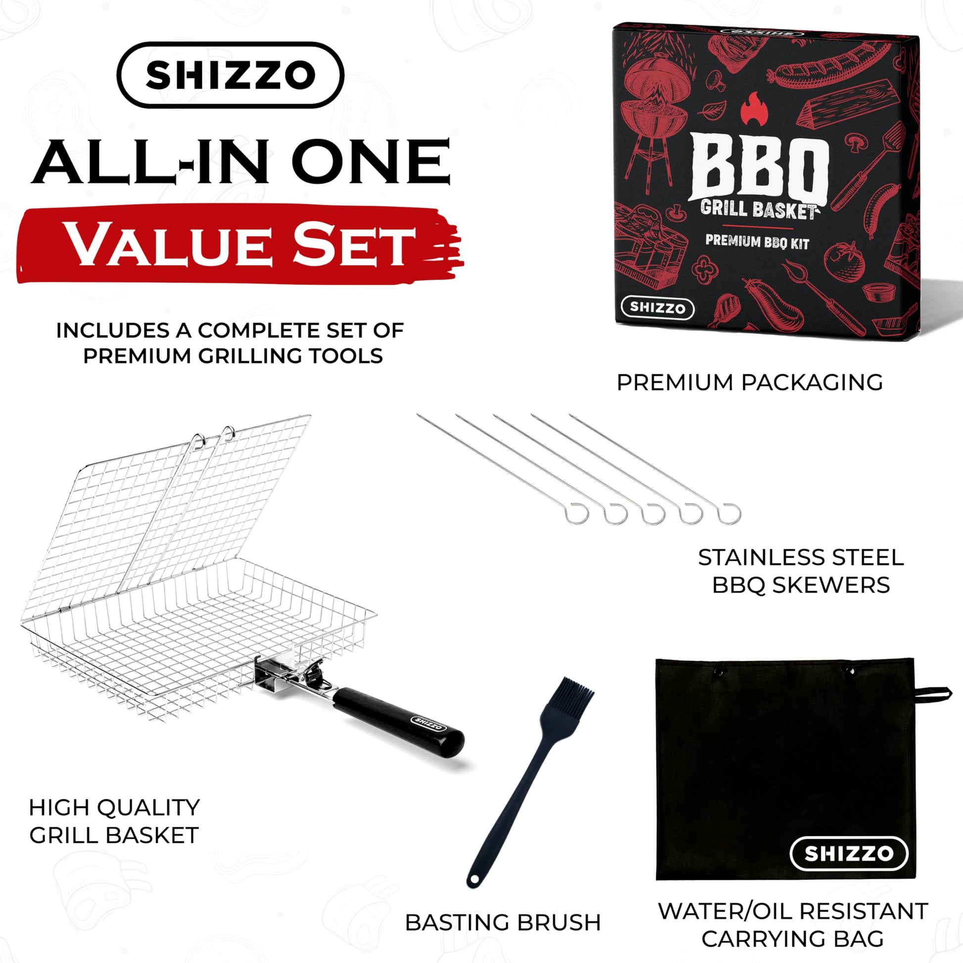 SHIZZO Grill Basket Value Set, Barbecue BBQ Grilling Basket , Stainless Steel Large Folding Grilling baskets With Handle, Portable Outdoor Camping BBQ Rack for Fish, Shrimp, Vegetables, Barbeque Griller Cooking Accessories, Gift, Gifts for father, dad, hu - Available at All In One Marketplace Canada