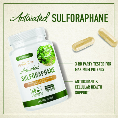 Sulforaphane Supplement from Broccoli Sprouts | 405mg Complex | NRF2 Activation With Glucoraphanin, Broccoli Seed Extract, & Mustard Seed | Supports Cellular Health with Antioxidants | 60 Capsules - Available at All In One Marketplace Canada
