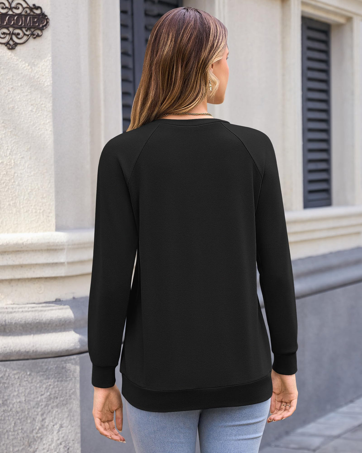 MISFAY Women's V Neck Sweatshirt Long Sleeve Pullover Tops,Black,XL 🍁 All In One Marketplace Canada