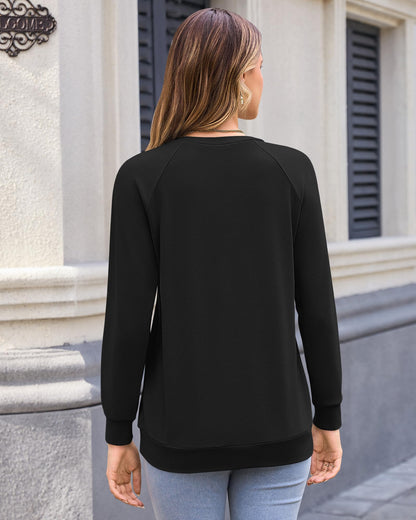 MISFAY Women's V Neck Sweatshirt Long Sleeve Pullover Tops,Black,XL 🍁 All In One Marketplace Canada
