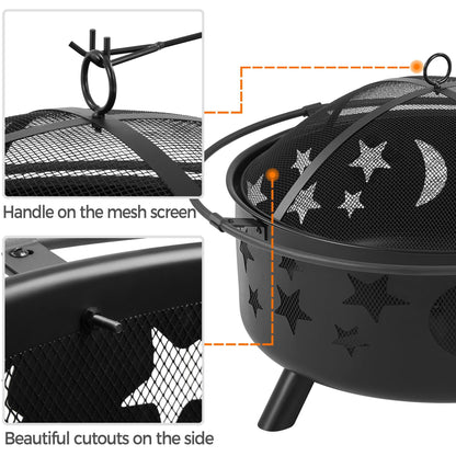 Yaheetech 30in Fire Pits with Poker & Spark Screen Deep Large Fire Bowl Yaheetech