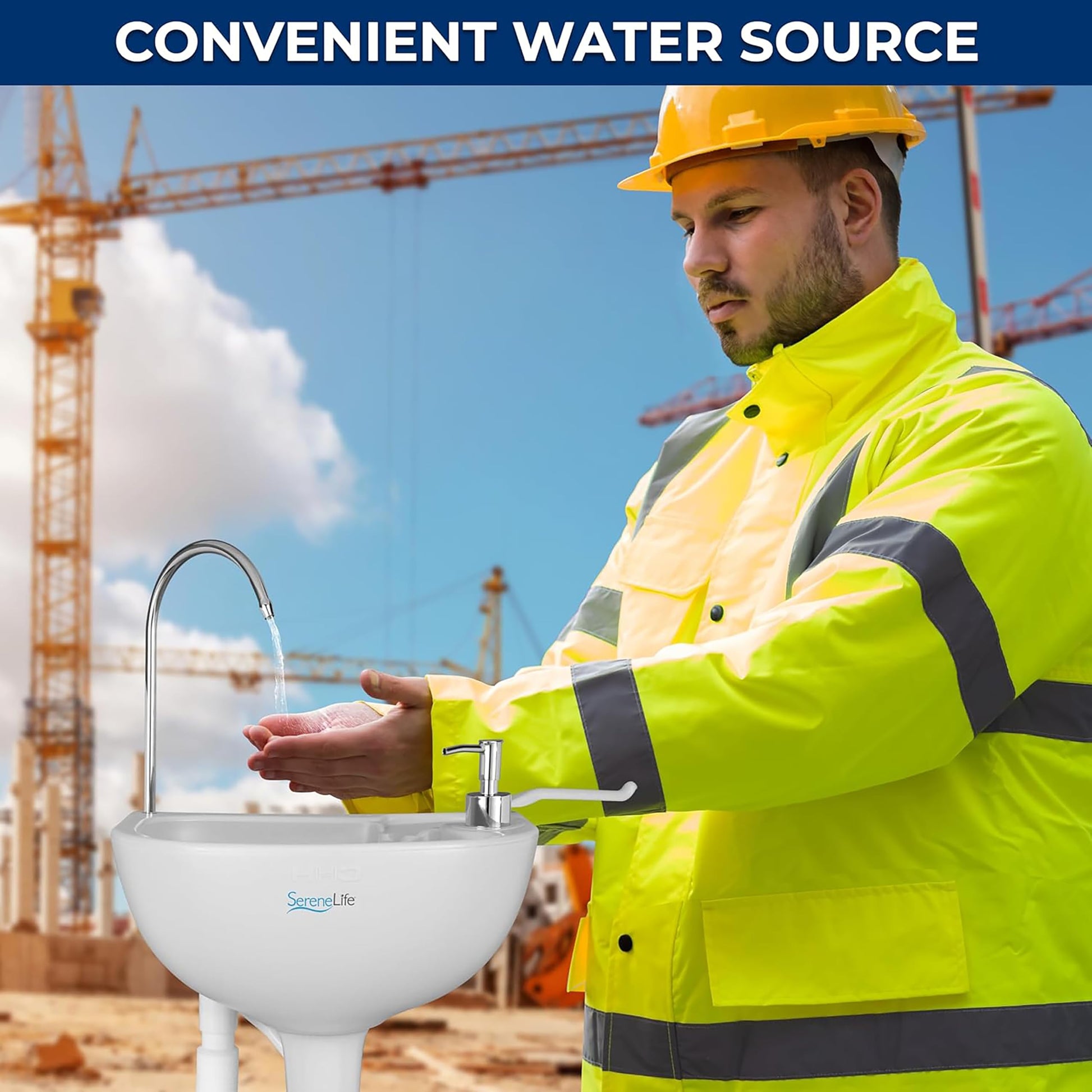 SereneLife, Portable Sink, Camping Hand Wash Basin with Water Tank and Rolling Wheels, Perfect for Indoor and Outdoor Use, Events, Worksites and More SereneLife