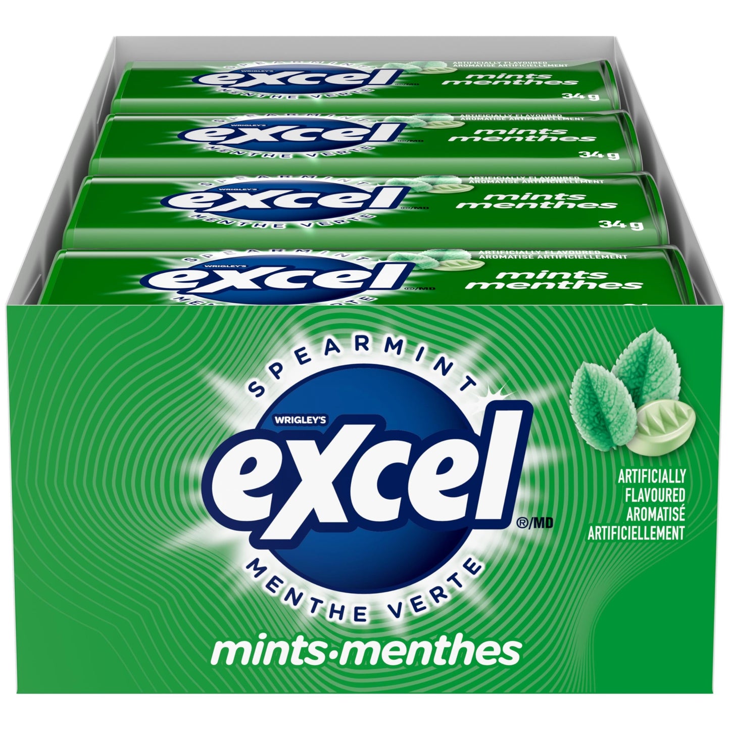 Excel Spearmint Mints - Sugar Free Breath Fresheners, 34g Tin (Pack of 8)