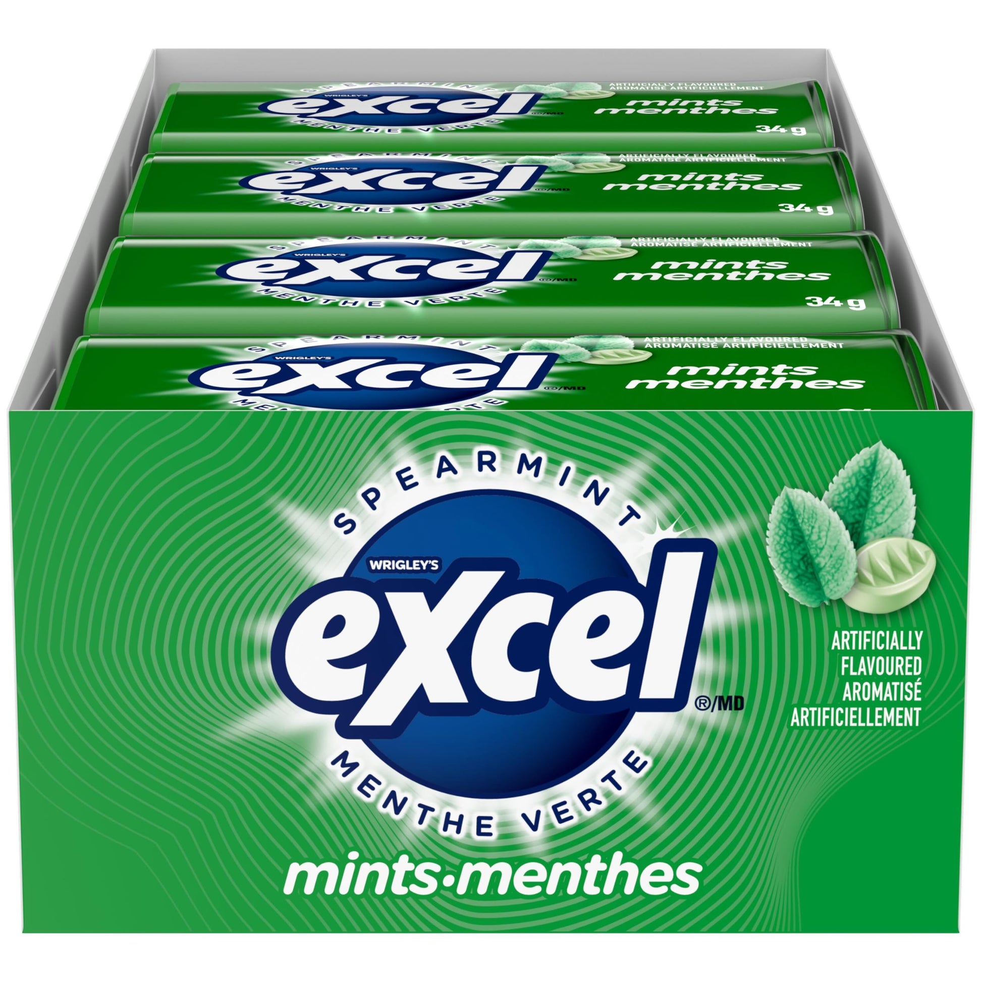 Excel Spearmint Mints - Sugar Free Breath Fresheners, 34g Tin (Pack of 8)