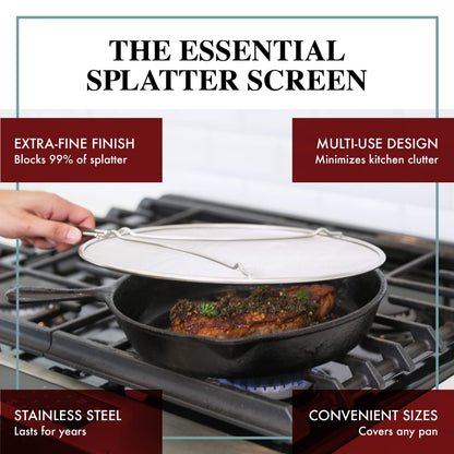 Splatter Screen for Frying Pan - 13 Inch Stainless Steel Grease Splatter Guard - Cover Oil Splash When Sizzling Bacon, Cooking Fried Chicken or Popcorn - Available at All In One Marketplace Canada